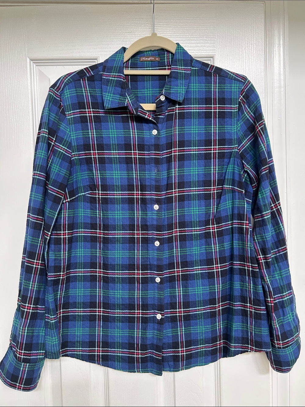 J. McLaughlin Blue and Green Plaid Button-Down Shirt